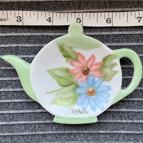 Vintage Tea Bag Caddy Holder / Hand Painted Ceramic Tea Bag Holder Trinket Dish. - Picture 8 of 12